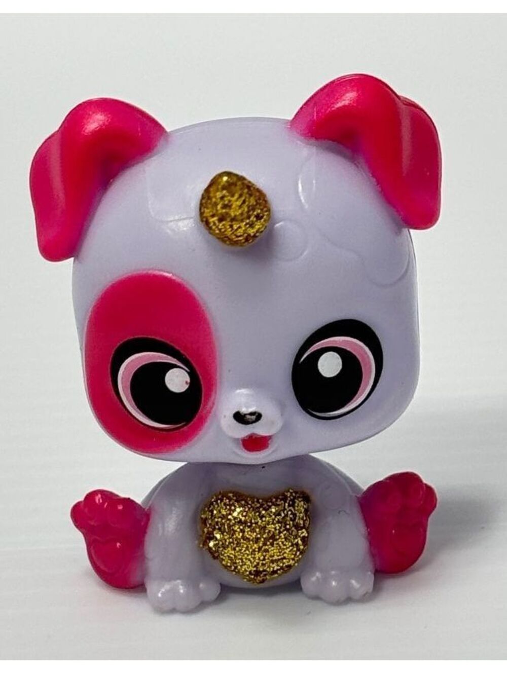 ZURU Miniature Purple and Pink Dog Figurine with Gold Glitter Heart and Horn GUC